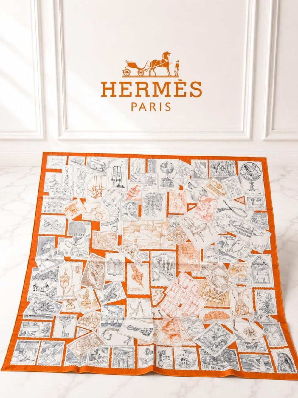 Authentic Hermès Le Philatéliste du Faubourg Silk Scarf